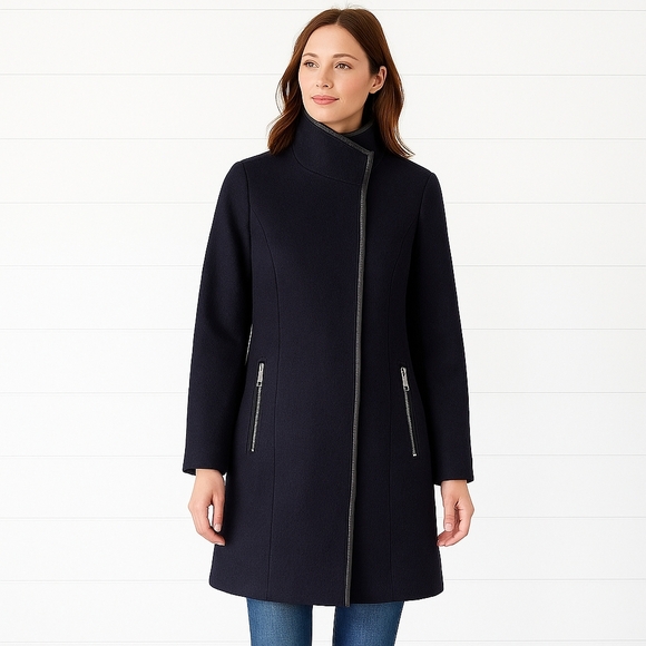 Tahari Jackets & Blazers - Tahari Elaine XXL Wool Blend Pea Coat Navy Asymmetrical Zip Collar Office